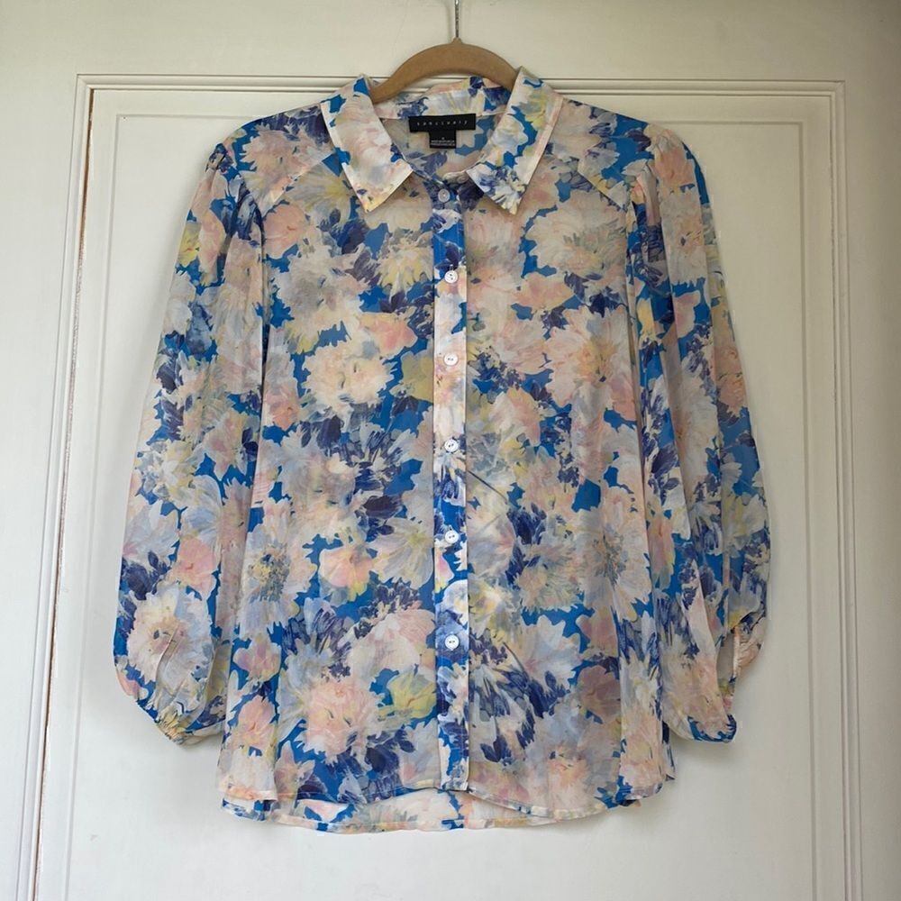 NEW Without Tag Lightweight Floral Balloon Sleeve Blouse By Sanctuary